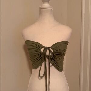 Olive Green Strapless Tie Bandeau Top